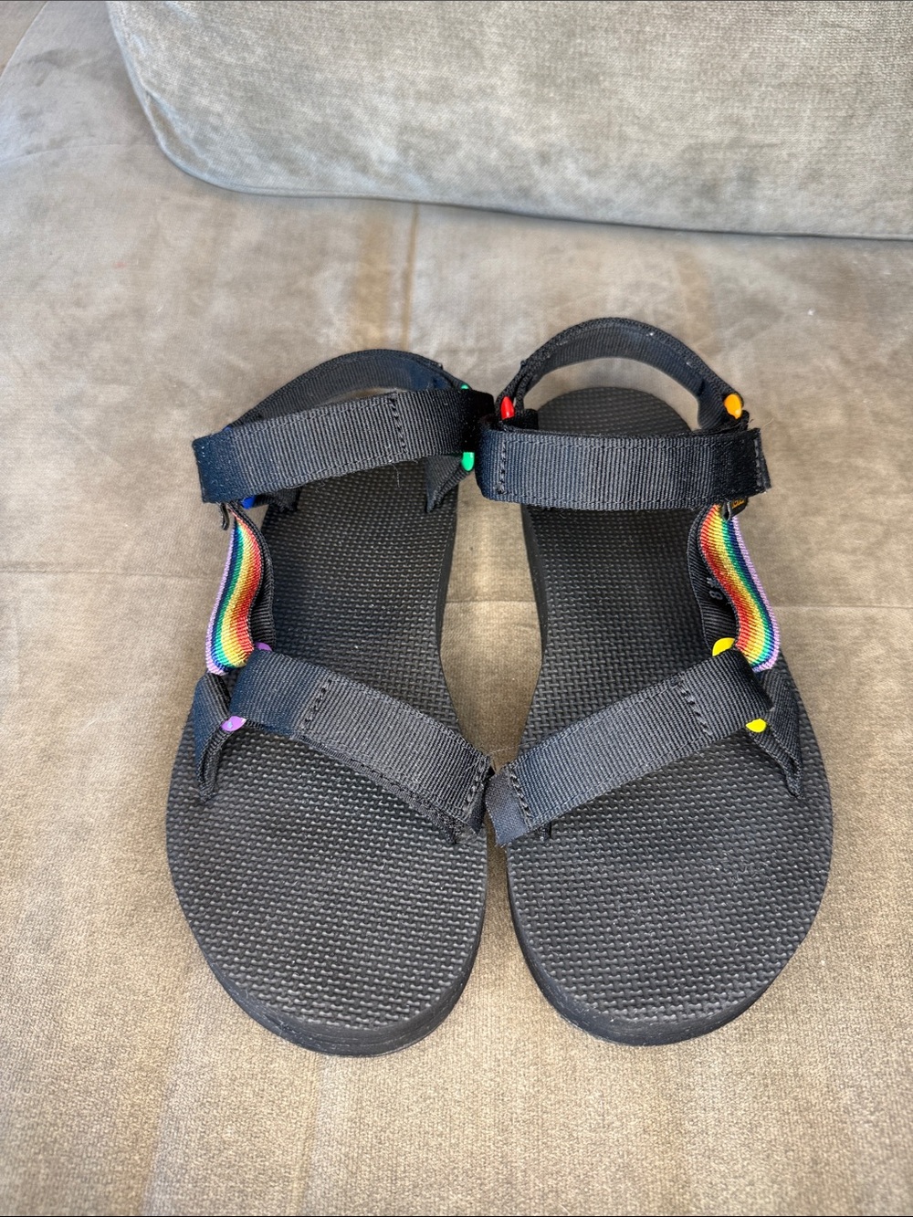 Teva Midform Universal Black Sandals with Metallic Rainbow Strap and - Picture 3 of 10